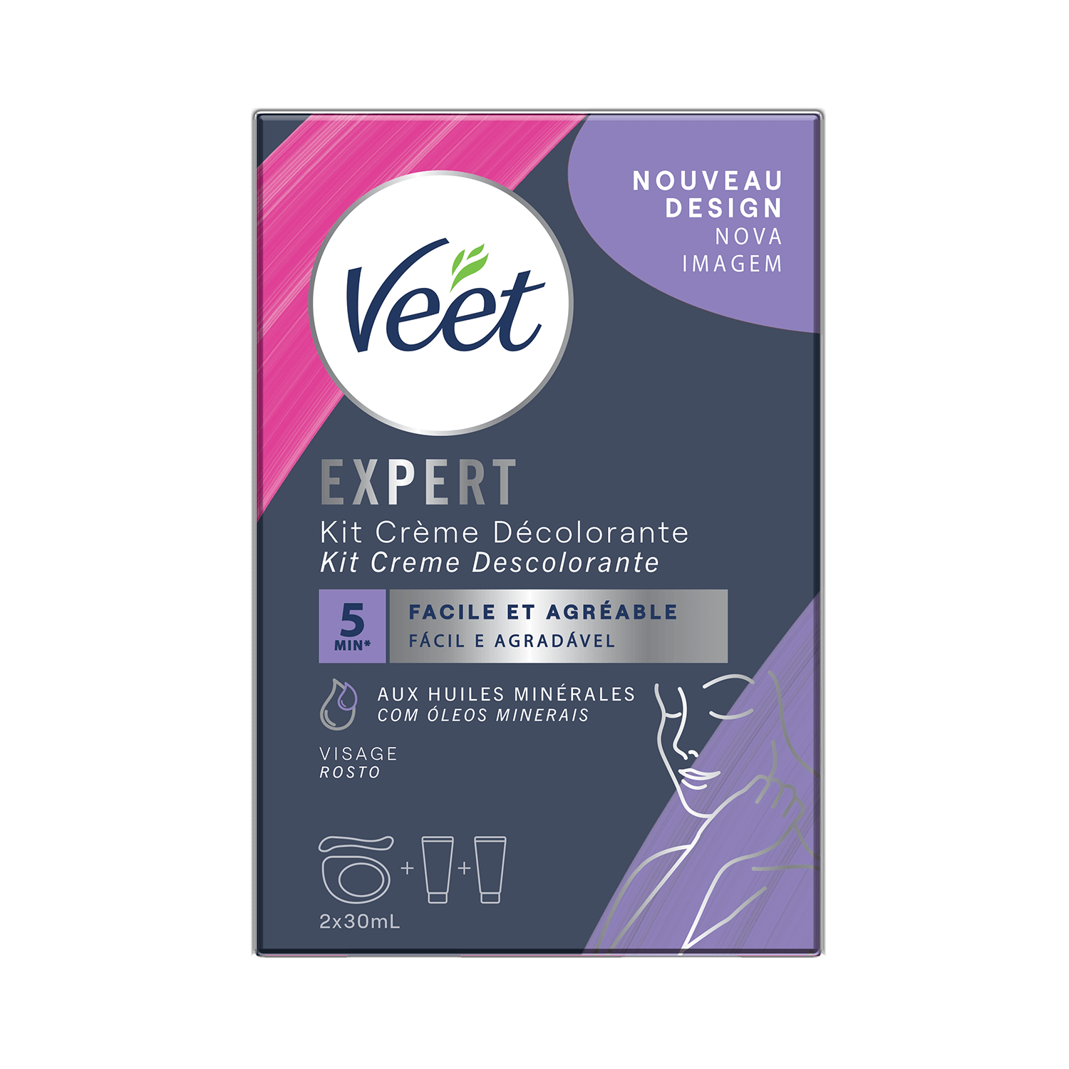 Veet Expert Kit crème décolorante – Visage, 2x30ml | Veet